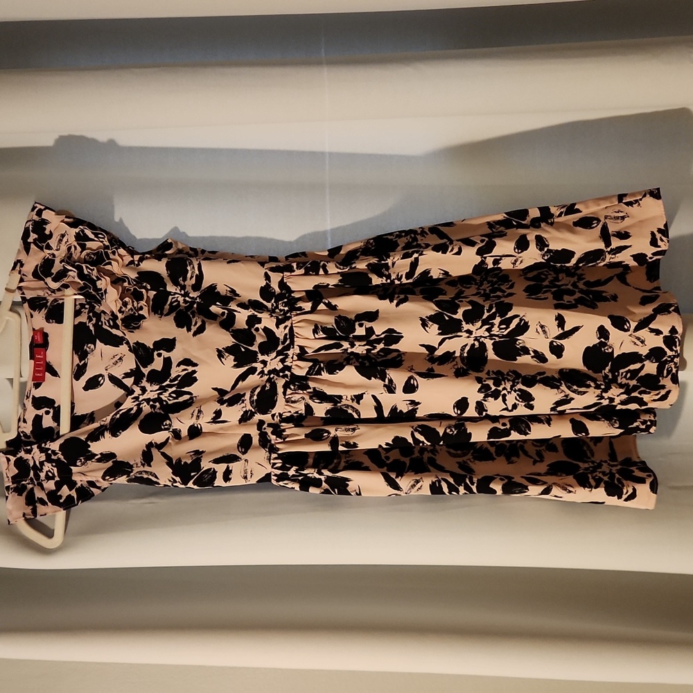 Elle Floral Pink and Black Scoop Neck Pleated Sleeve Dress - Xs